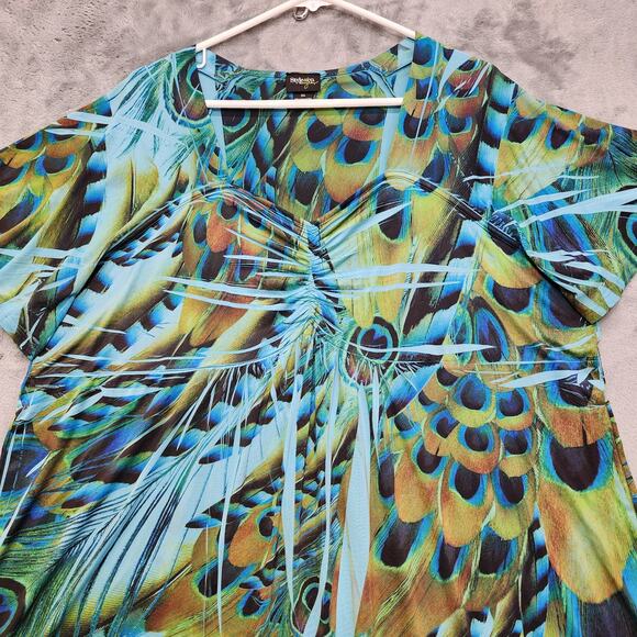 Vintage Style&Co Top Womens 3X Blue Black Peacock Print Pullover Ruched Front - Picture 2 of 9